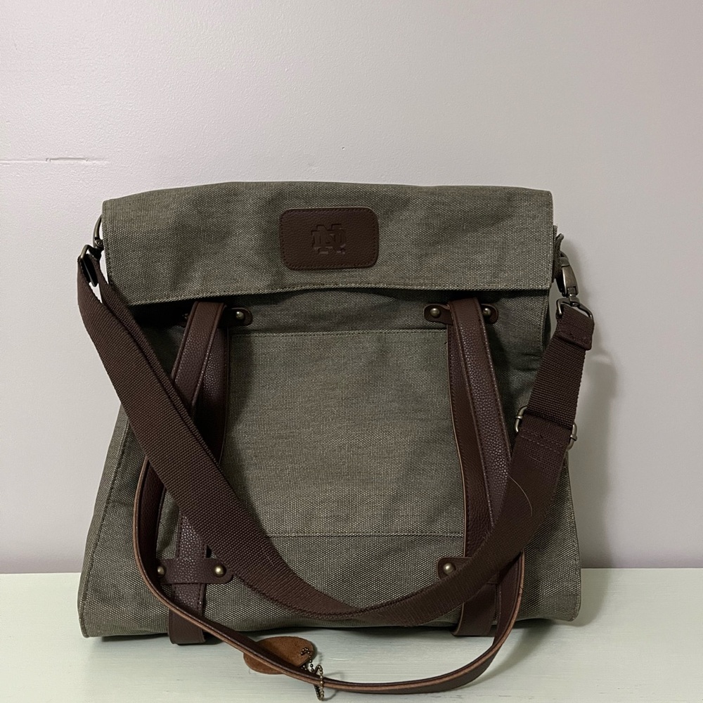 Andrew Philips Olive green Canvas leather relaxed carry all Bag Notre Dame